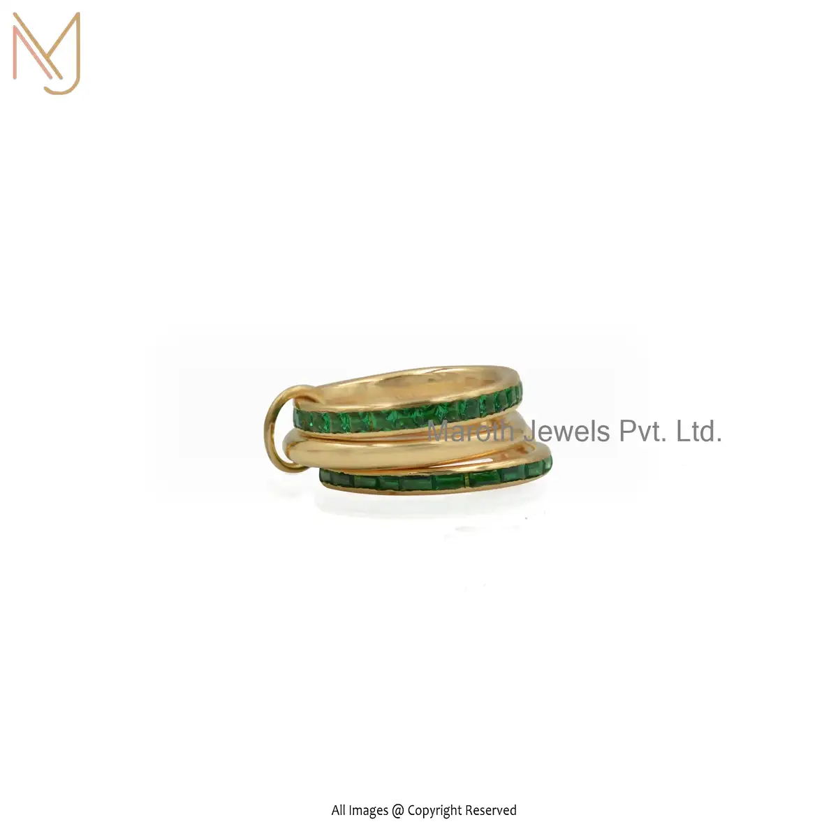 925 Silver Yellow Gold Plated Baguette Link Connected Ring Manufacturer