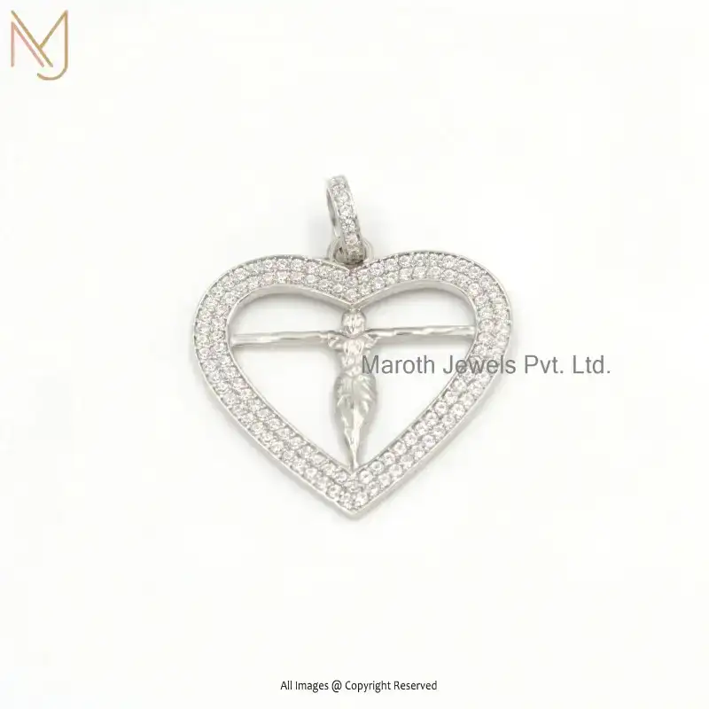 925 Silver White Gold Plated Cubic Zircon Heart Jesus Pendant Jewelry Supplier