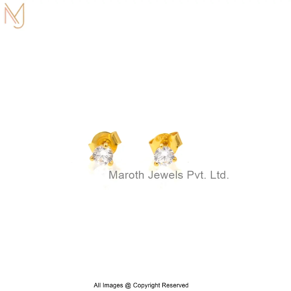 14K Yellow Gold Cubic Zircon Diamond Stud Earring Custom Jewelry
