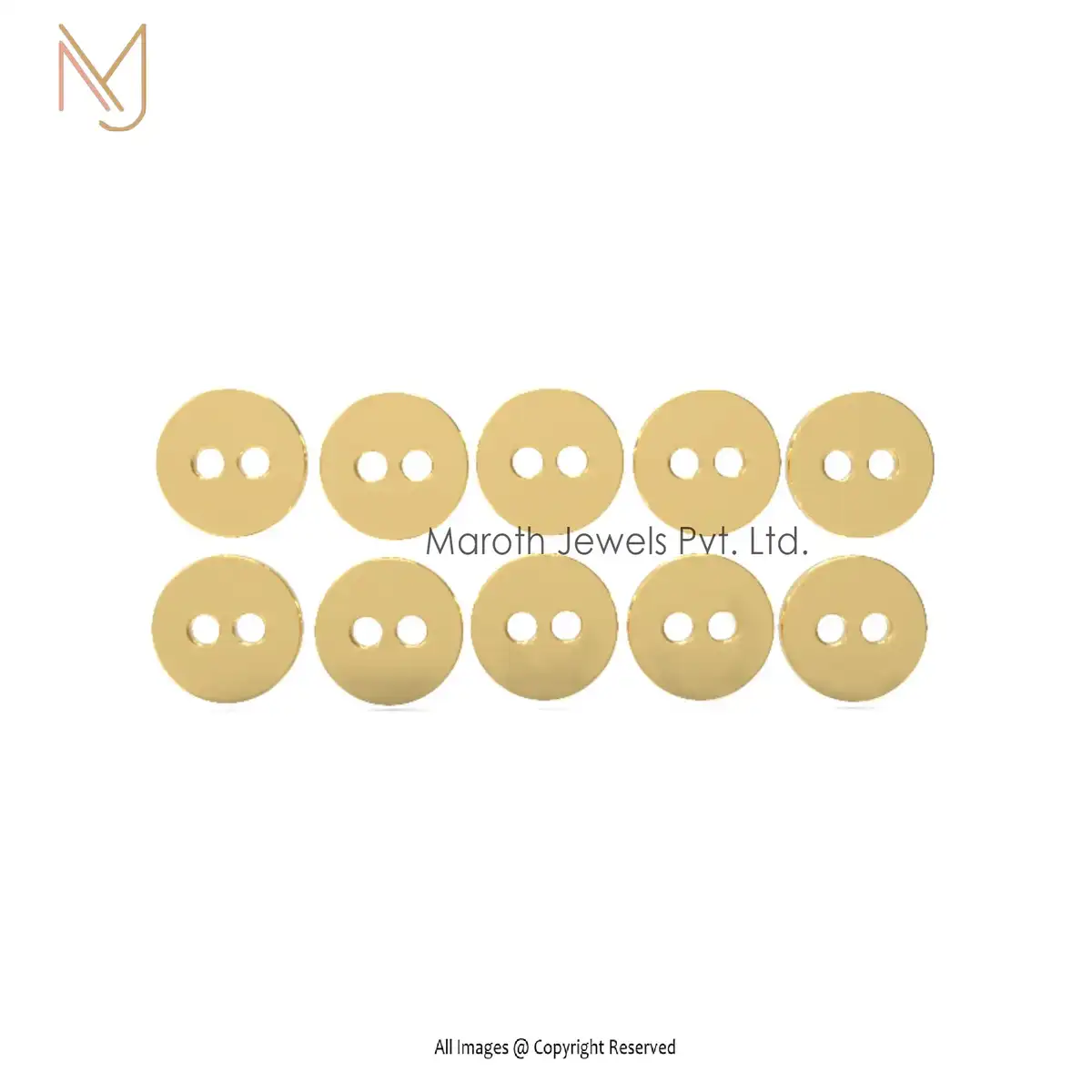 14K Yellow Gold 2 Hole Round Buttons Hole Manufacturer