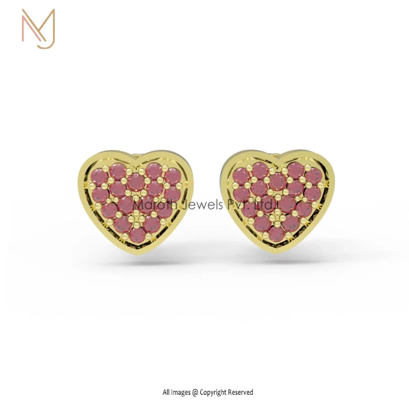 925 Silver Pave Diamond Heart Stylish Studs Earring Woman's Jewelry Manufacturer
