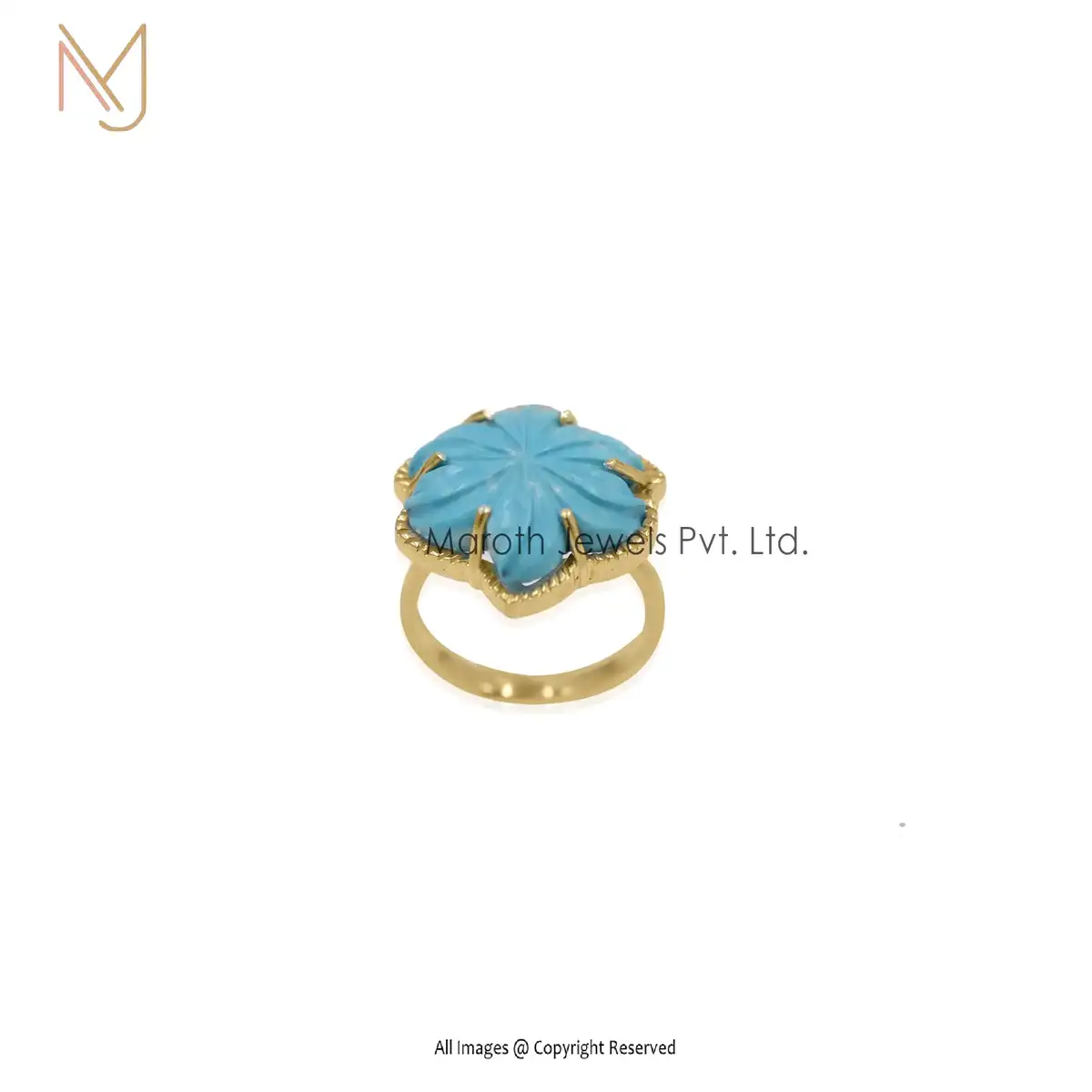925 Silver Yellow Gold Turquoise Flower Ring Manufacturer