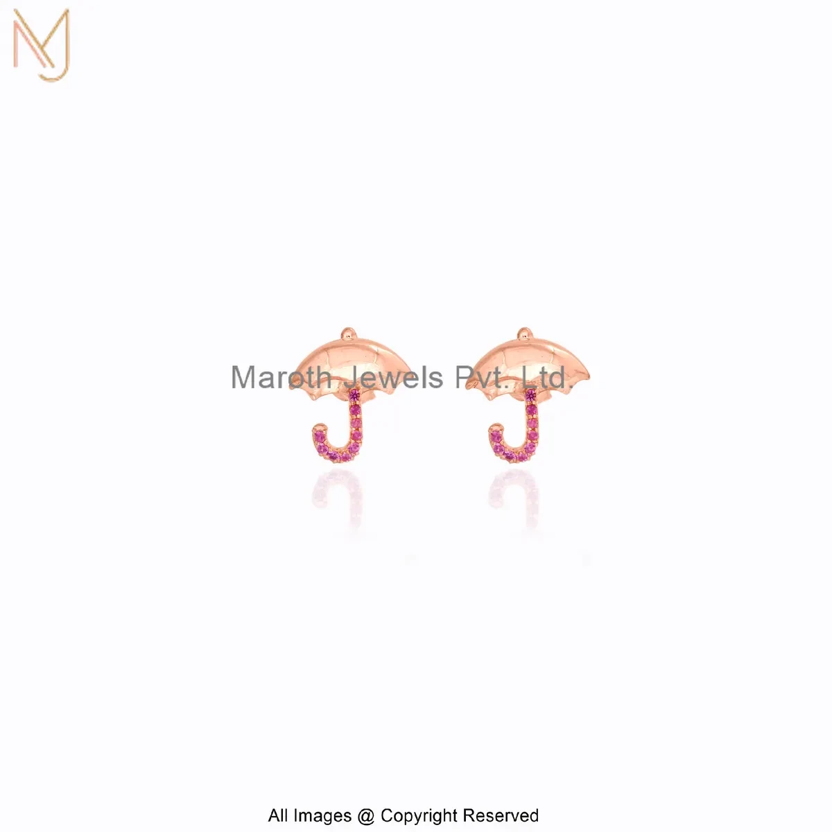 14K Rose Gold Ruby Umbrella Stud Earrings Jewelry Supplier