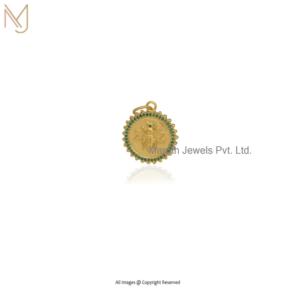 925 Silver Yellow Gold Plated Blue Sapphire Gemstone Bee Disc Pendant Manufacturer