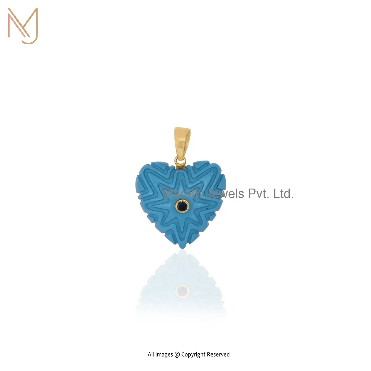 Wholesale 925 Silver Yellow Gold Plated Blue Cubic Zircon & Turquoise Gemstone Heart Pendant