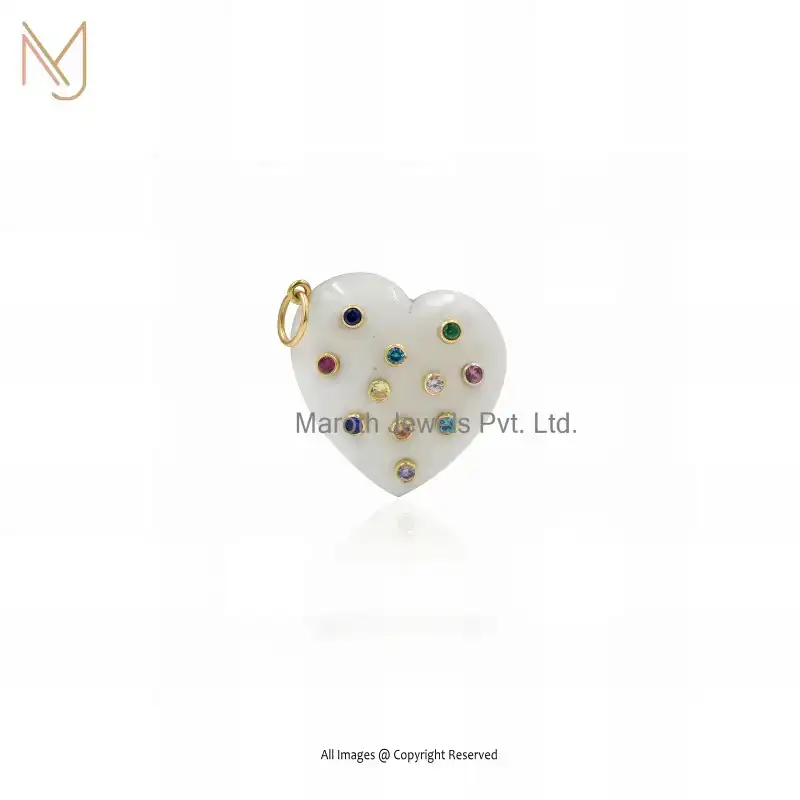 Wholesale 925 Silver Yellow Gold Plated Moonstone & Multi Gemstone Heart Pendant