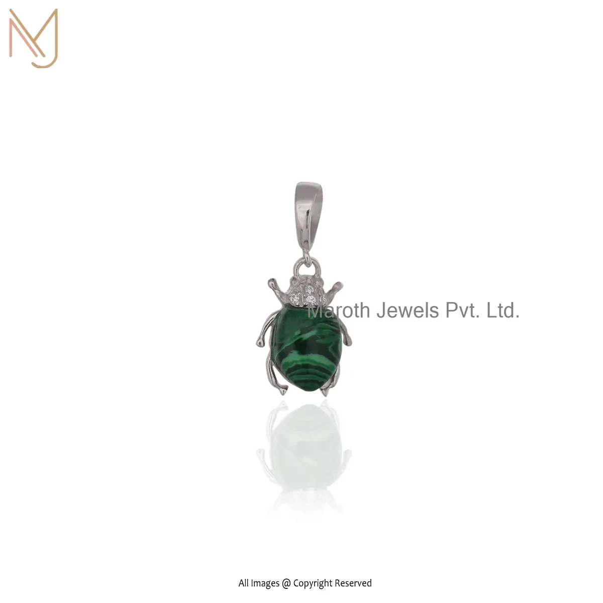 925 Silver Natural Silver Plated Cubic Zircon & Malachite Gemstone Pendant Jewelry Supplier