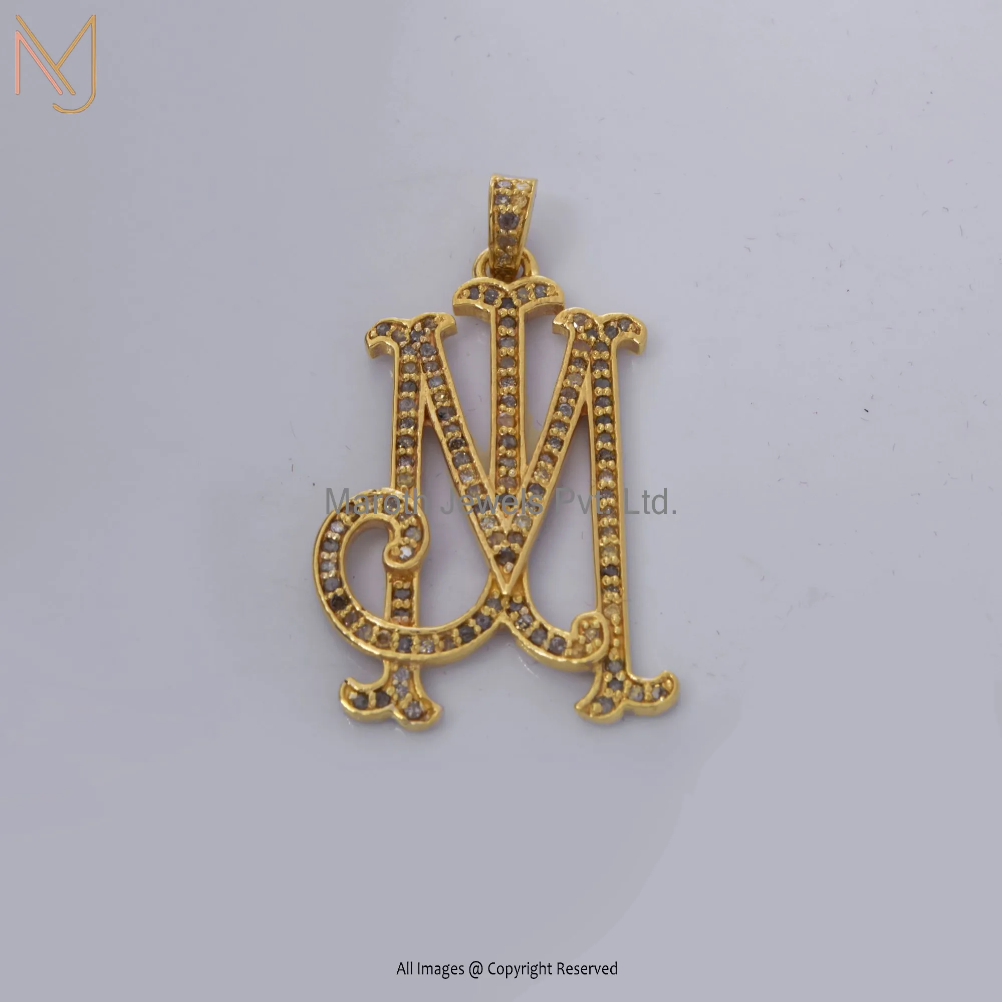 925 Silver Yellow Gold Plated Diamond MJ Monogram Pendant Jewelry Manufacturer