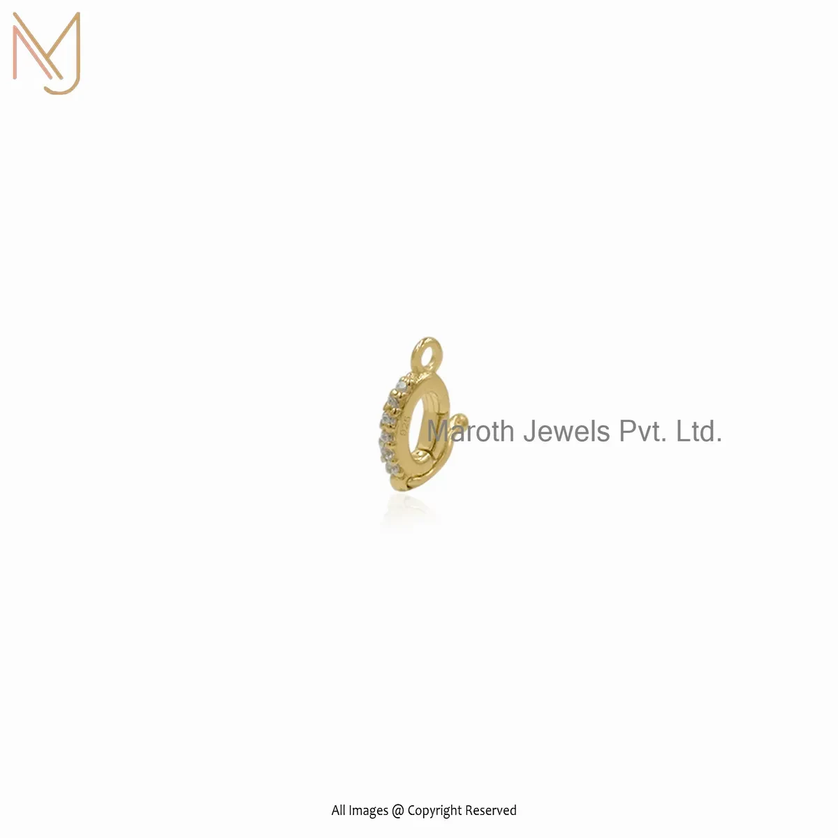 Private Lable 14K Yellow Gold Cubic Zircon Enhancer Clasp Lock Charm Holder Jewelry