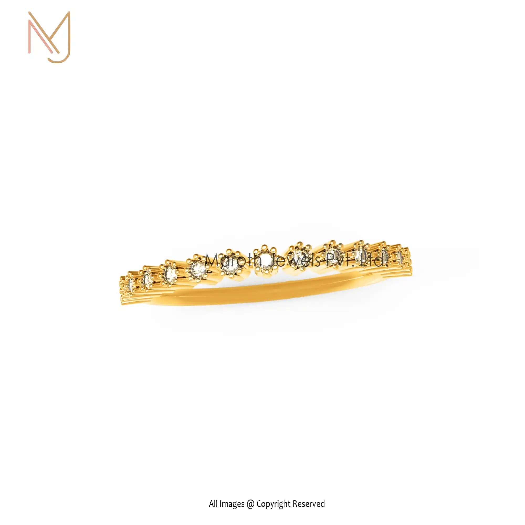 14K Yellow Gold Pave Diamond Band Rings Jewelry Manufacturer