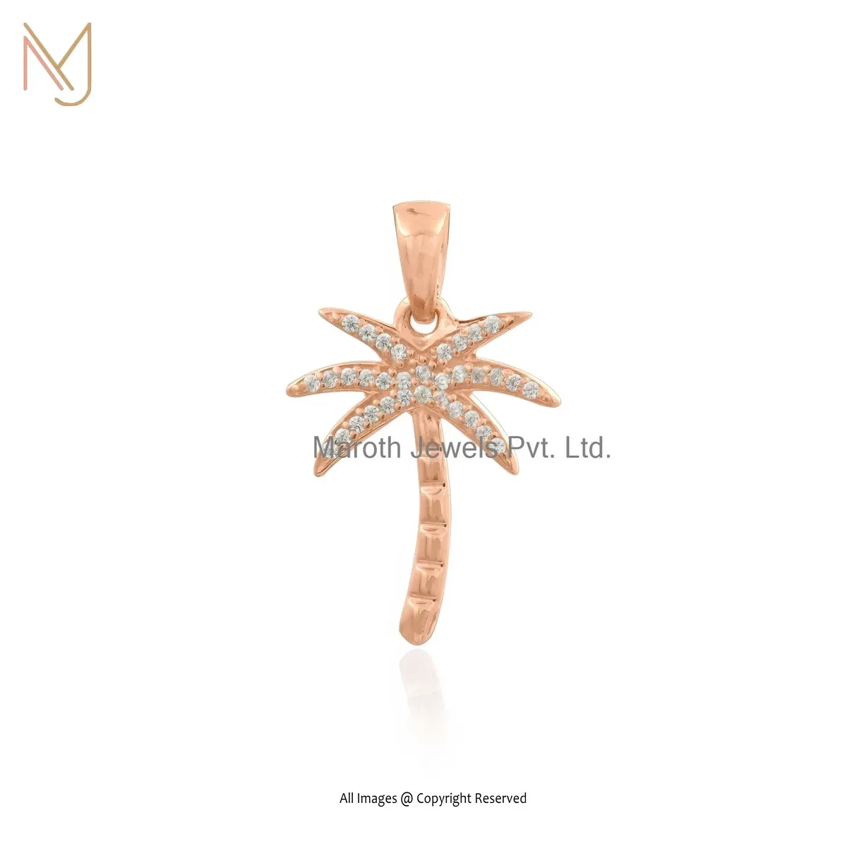 925 Silver Rose Gold Plated Cubic Zircon Palm Tree Pendant Jewelry Supplier