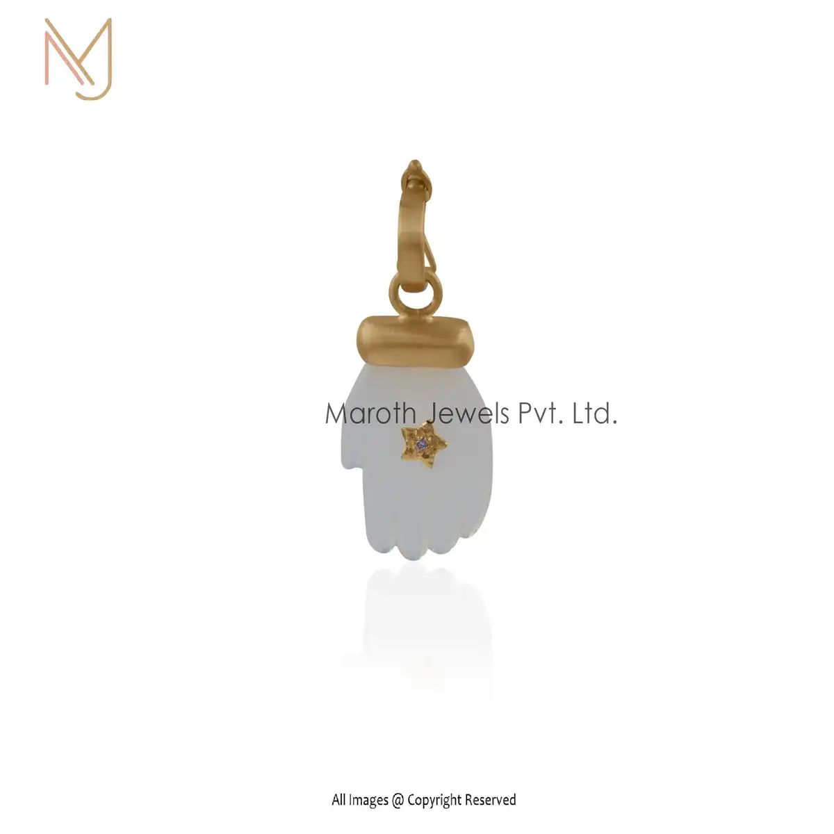 Private Label 925 Silver Yellow Gold Crystal Quartz & Blue Sapphire Figa Hand Pendan Brushed Finish Jewelry