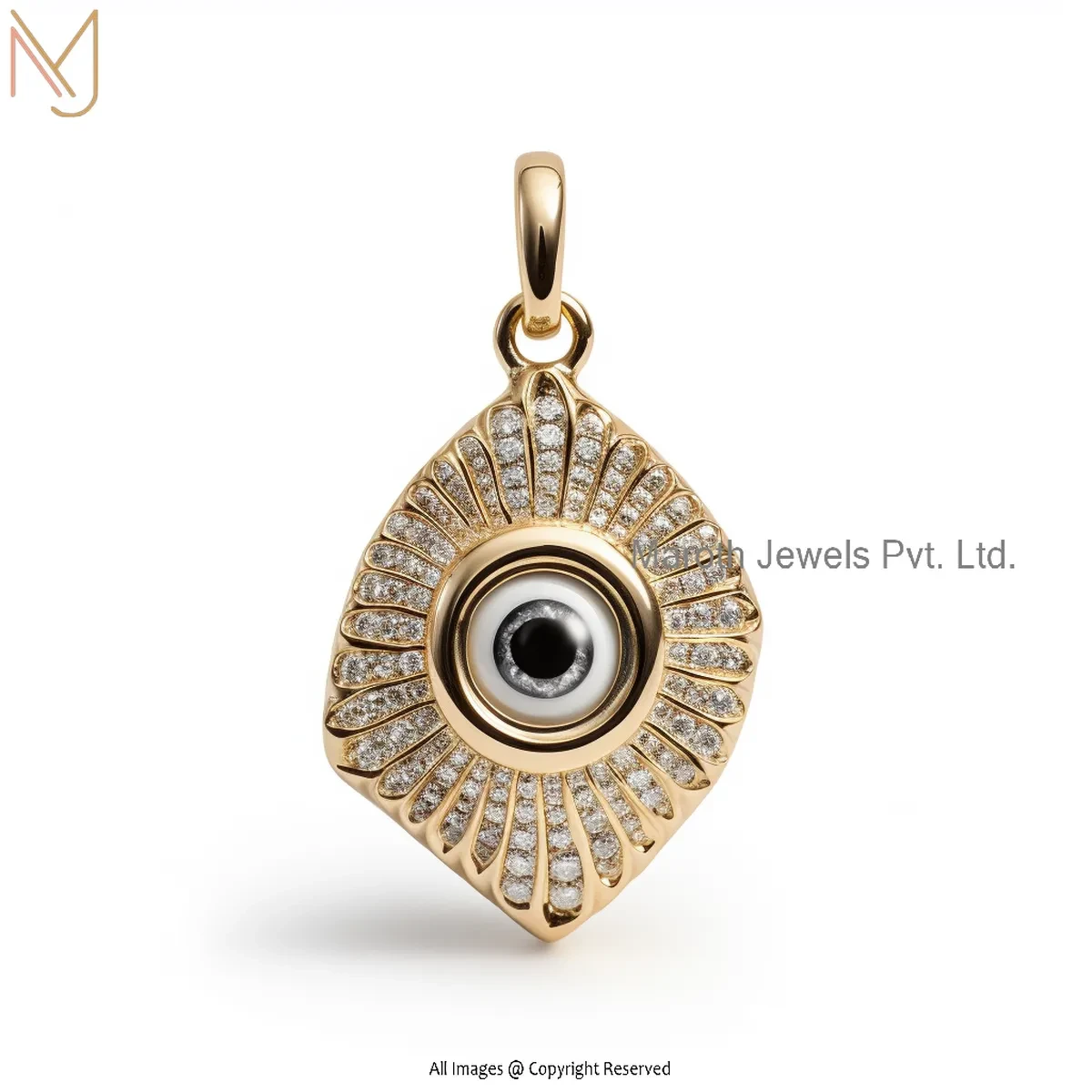 Wholesale 925 Silver Yellow Gold Plated Moissanite Diamond Evil Eye Pendant