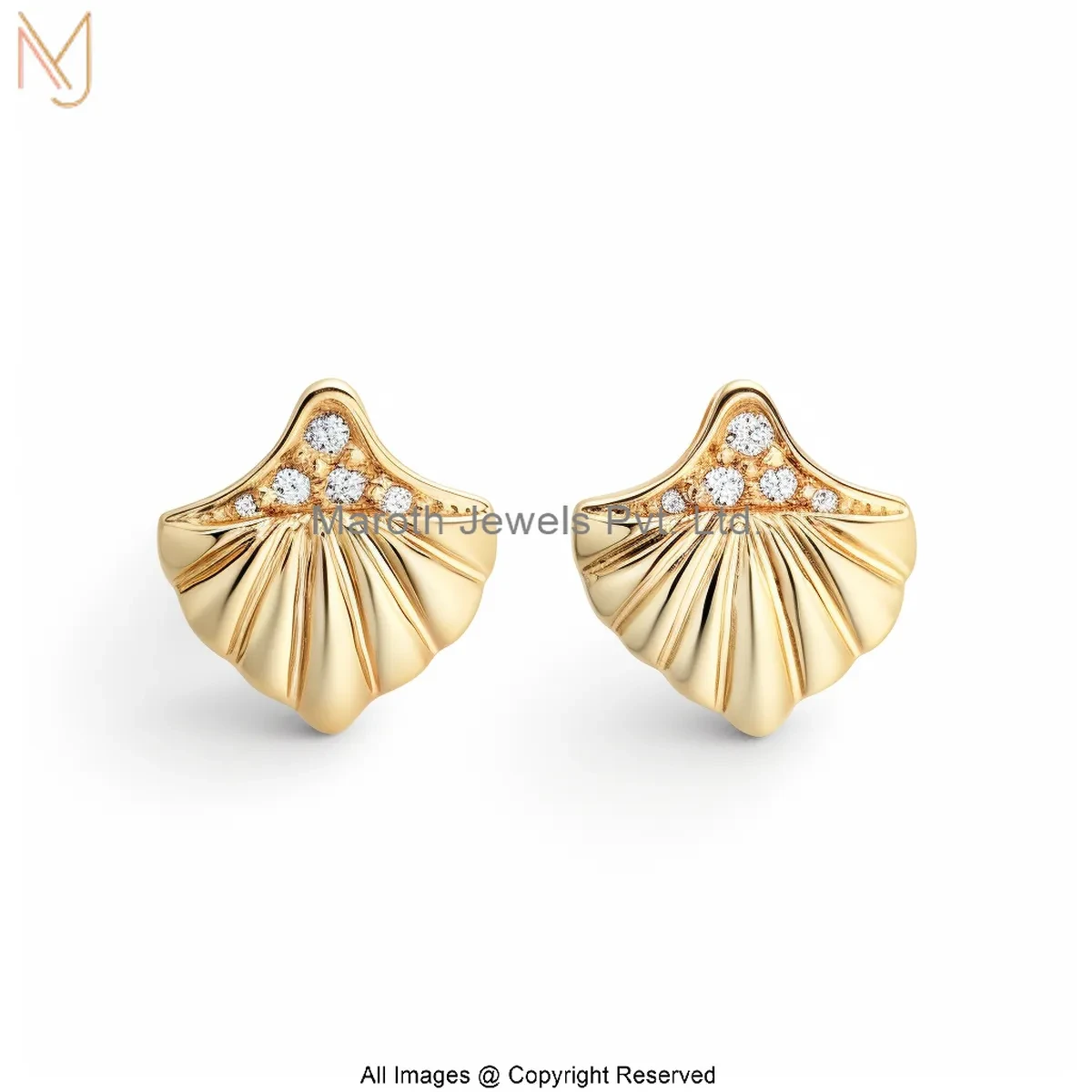 925 Silver Yellow Gold Plated Moissanite Gold Sea Shell Stud Earring Jewelry Supplier