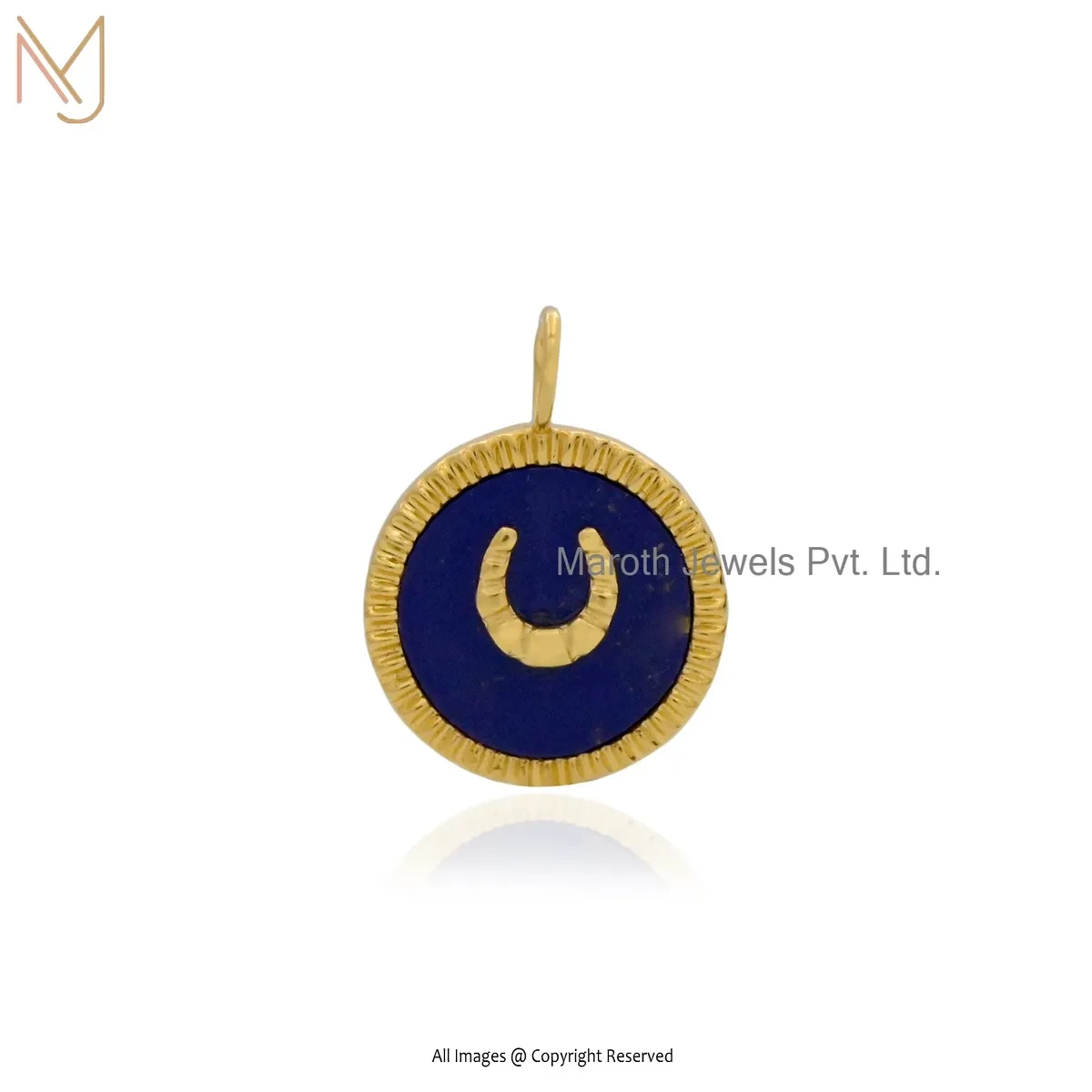 925 Silver Yellow Gold Plated Lapiz Lazuli Moon Pendant Custom Jewelry
