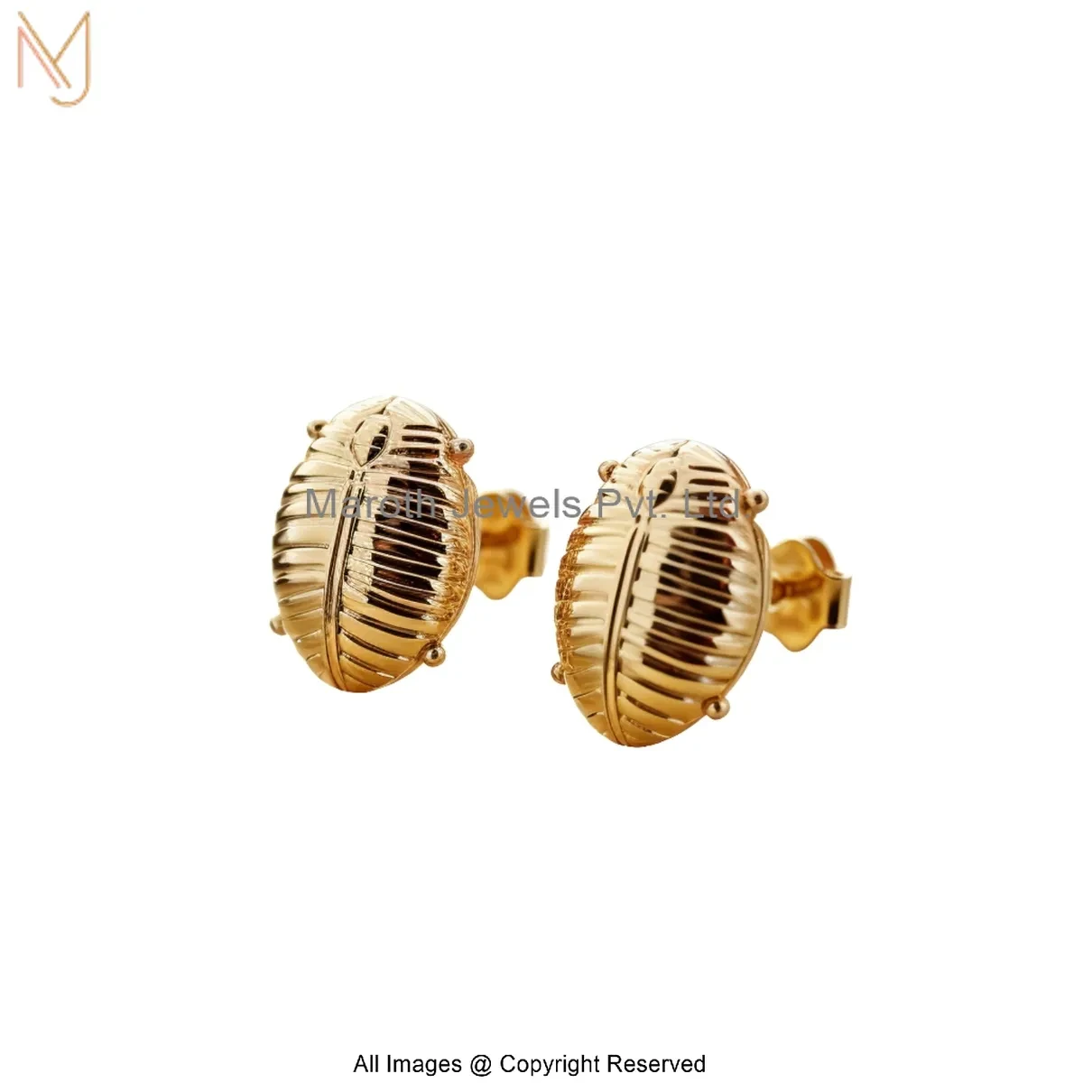 925 Silver Yelllow Gold Plated Scarab Stud Earring Custom Jewelry