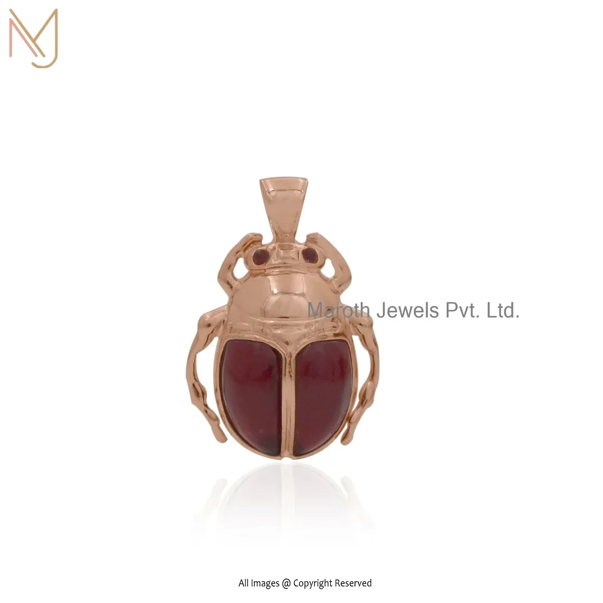 925 Silver Yellow Gold Plated Garnet Scarab Pendant Jewelry Supplier