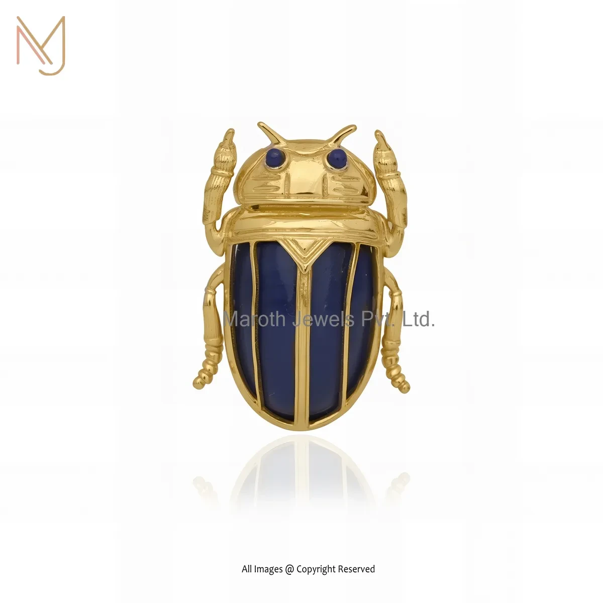 Wholesale 925 Silver Yellow Gold Plated Lapiz Lazuli And Black Spinel Scarab Pendant