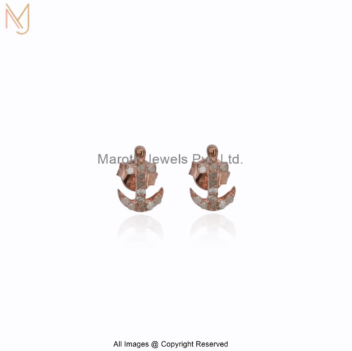 14K Rose Gold Diamond Anchor Stud Earring Custom Jewelry