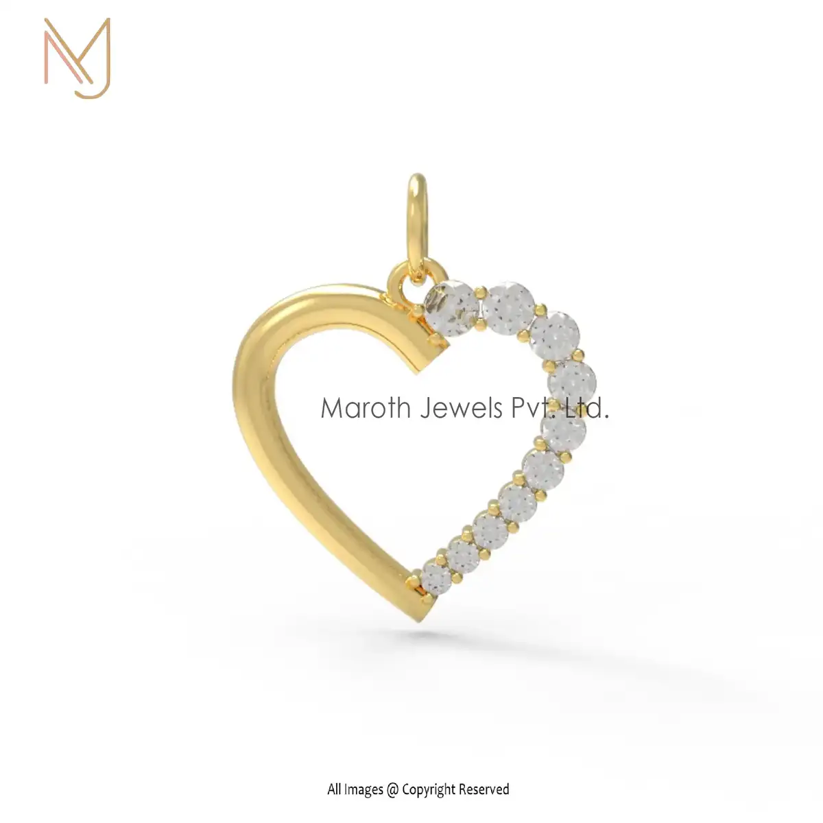 925 Silver Yellow Gold Plated Diamond Heart Pendant Manufacturer