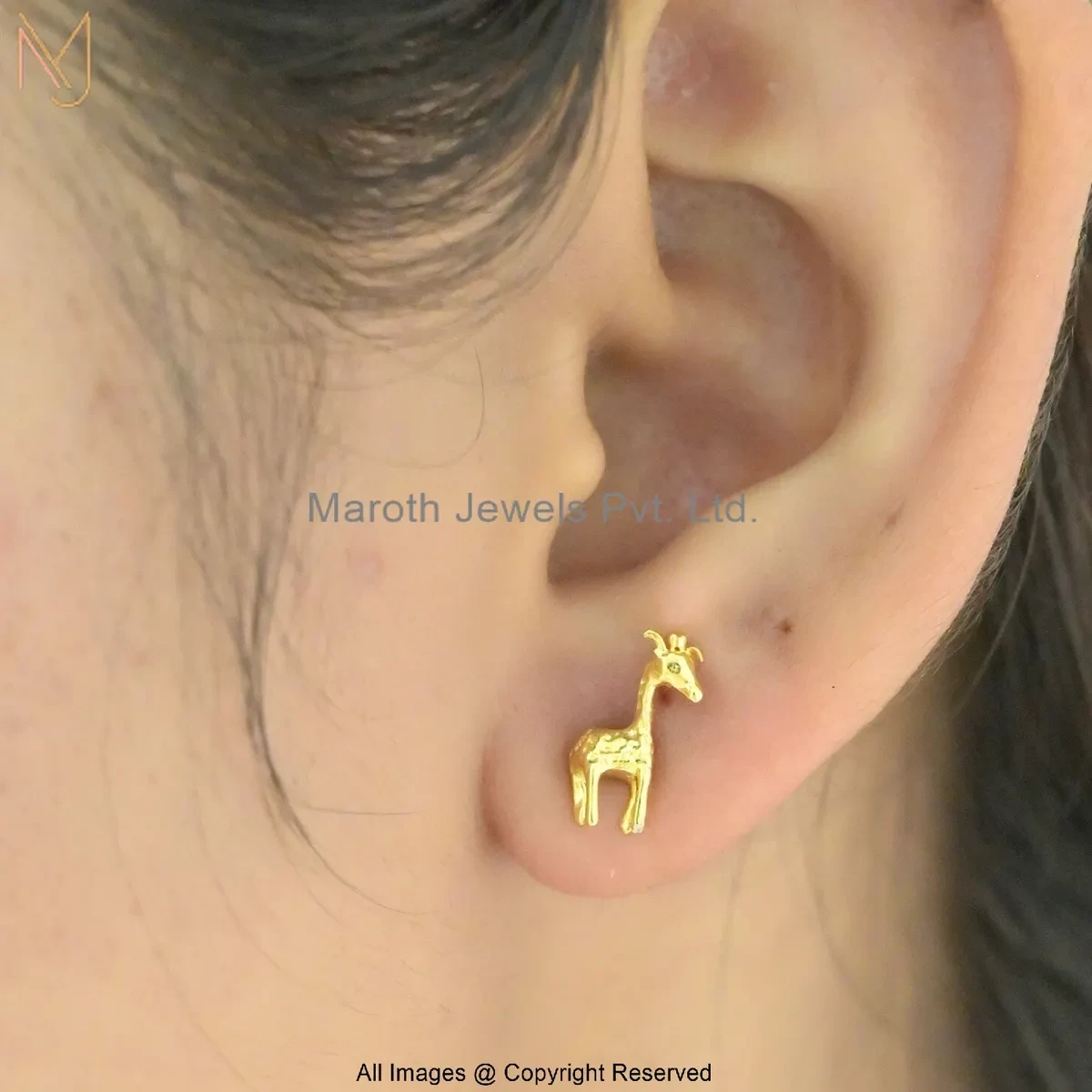 925 Silver Yellow Gold Plated Gold Ziraffe Stud Earring Jewelry Supplier