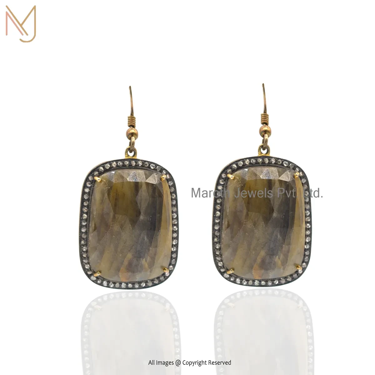 Private Lable 14K Yellow Gold Pave Diamond Yellow Sapphire Gemstone Dangle Drop Earring