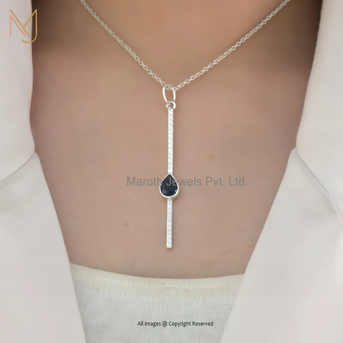 925 Silver Natural Silver Plated Blue Sapphire Gemstone Match Stick Pendant Manufacturer