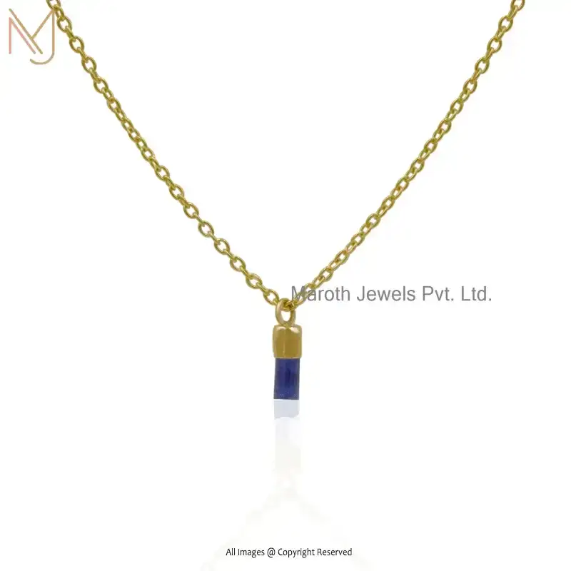 925 Silver Yellow Gold Blue Sapphire Gemstone Charm Blue Tiny Pendant USA