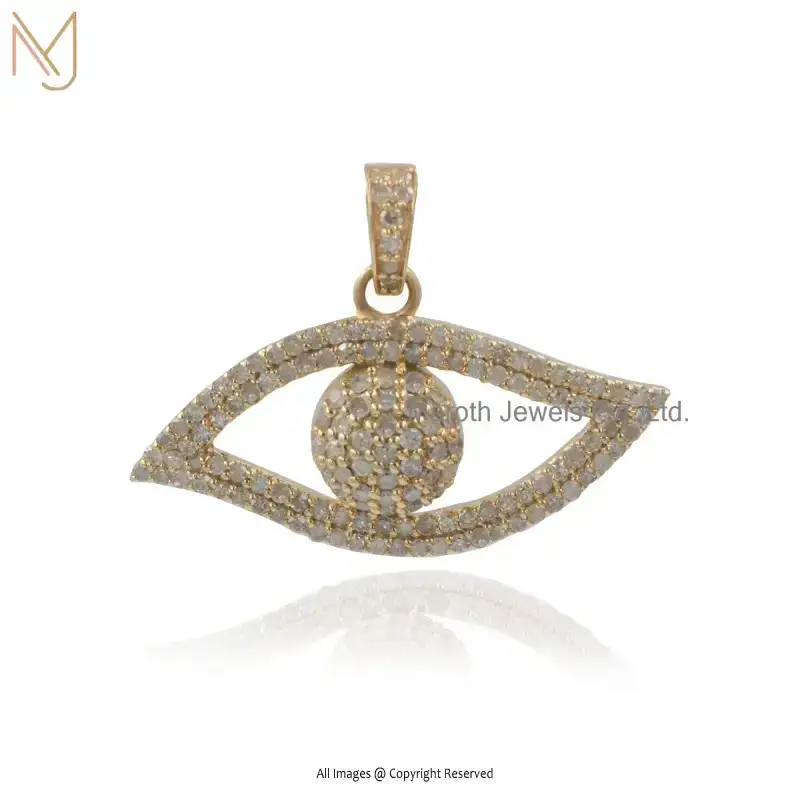 925 Silver Yellow Gold Plated Cubic Zircon Evil Eye Pendant Handmade Jewelry USA