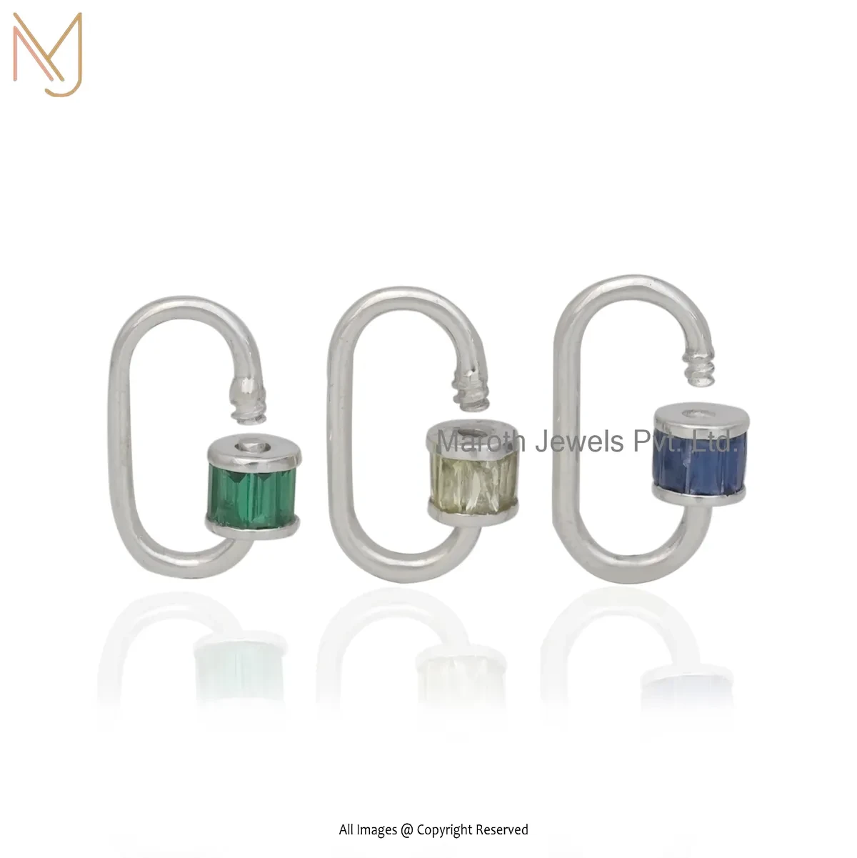 Wholesale 14K Yellow Gold Emerald Baguette Carabiner Lock Jewelry