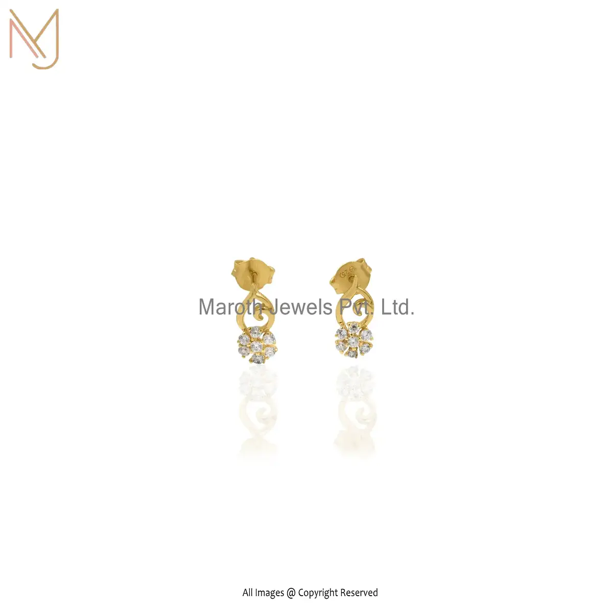 14K Yellow Gold White Cubic Zirconia Earring Manufacturer