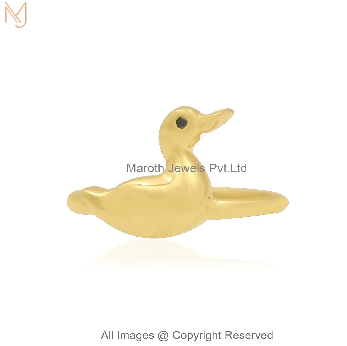 14K Yellow Gold Diamond Black Cubic Zircon Gold-Toned Cute Duck Ring Jewelry Supplier