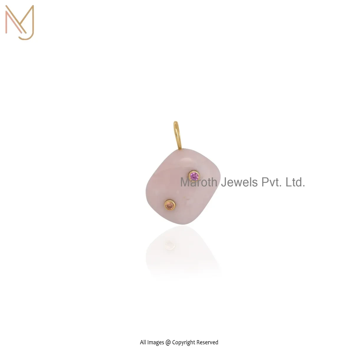 925 Silver Yellow Gold Plated Pink Opal & Multi Gemstone Teardrop Pendant Custom Jewelry