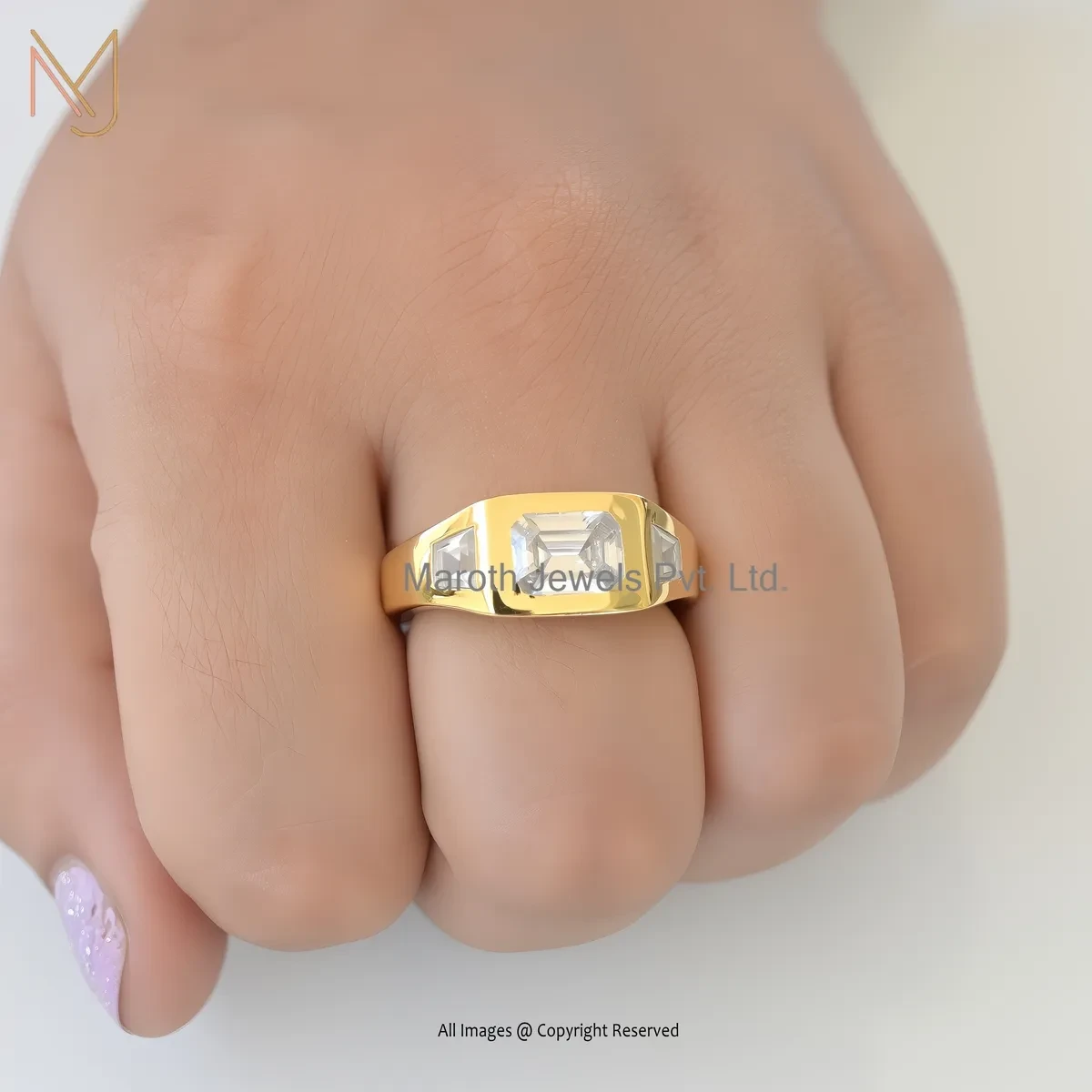 925 Silver Yellow Gold Plated Cubic Zircon Baguette Band Ring Jewelry Supplier