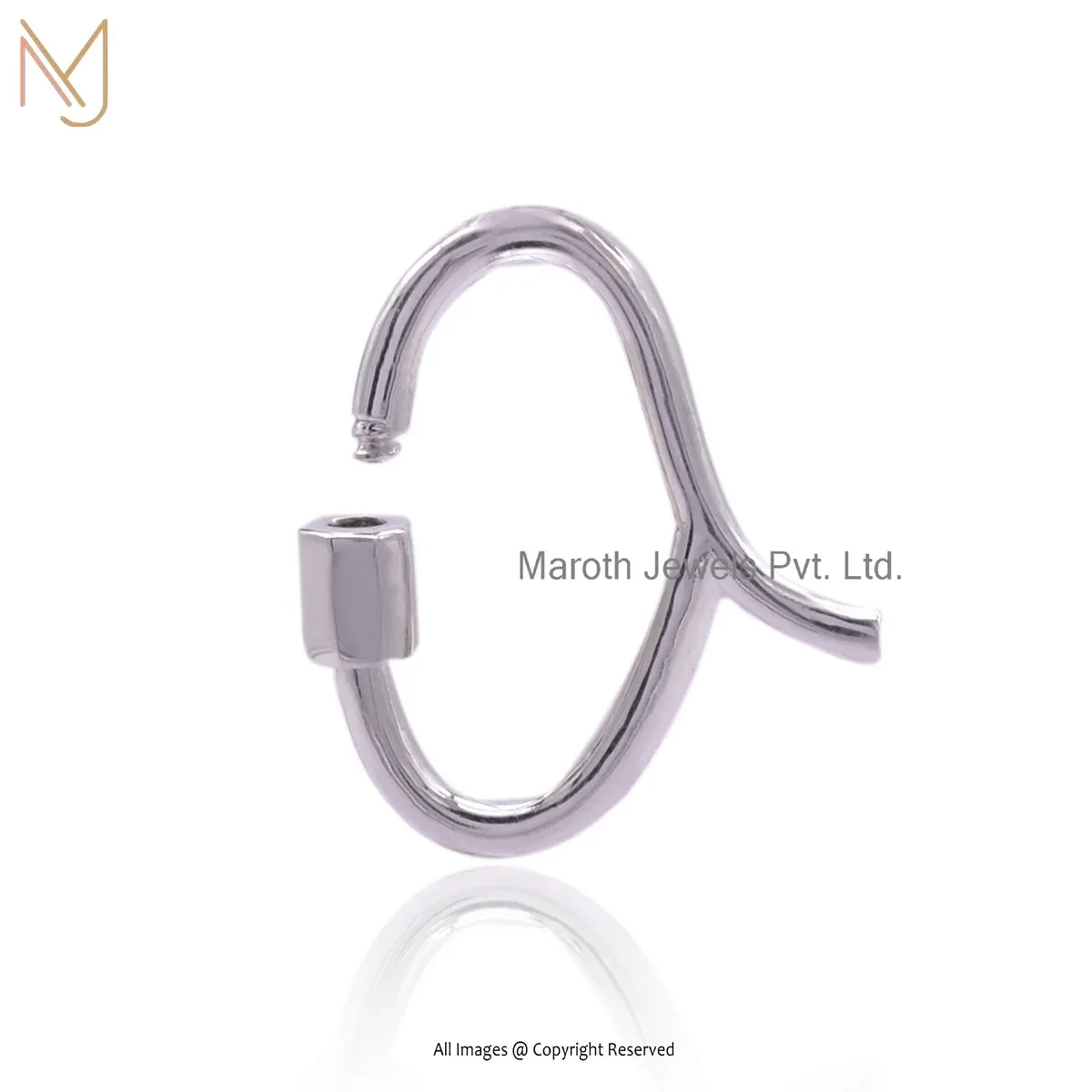 14K White Gold A Initial Letter Carabiner Lock Custom Jewelry