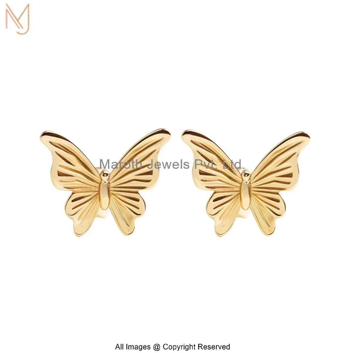 925 Silver Yellow Gold Plated Gold Butterfly Stud Earring Manufacturer