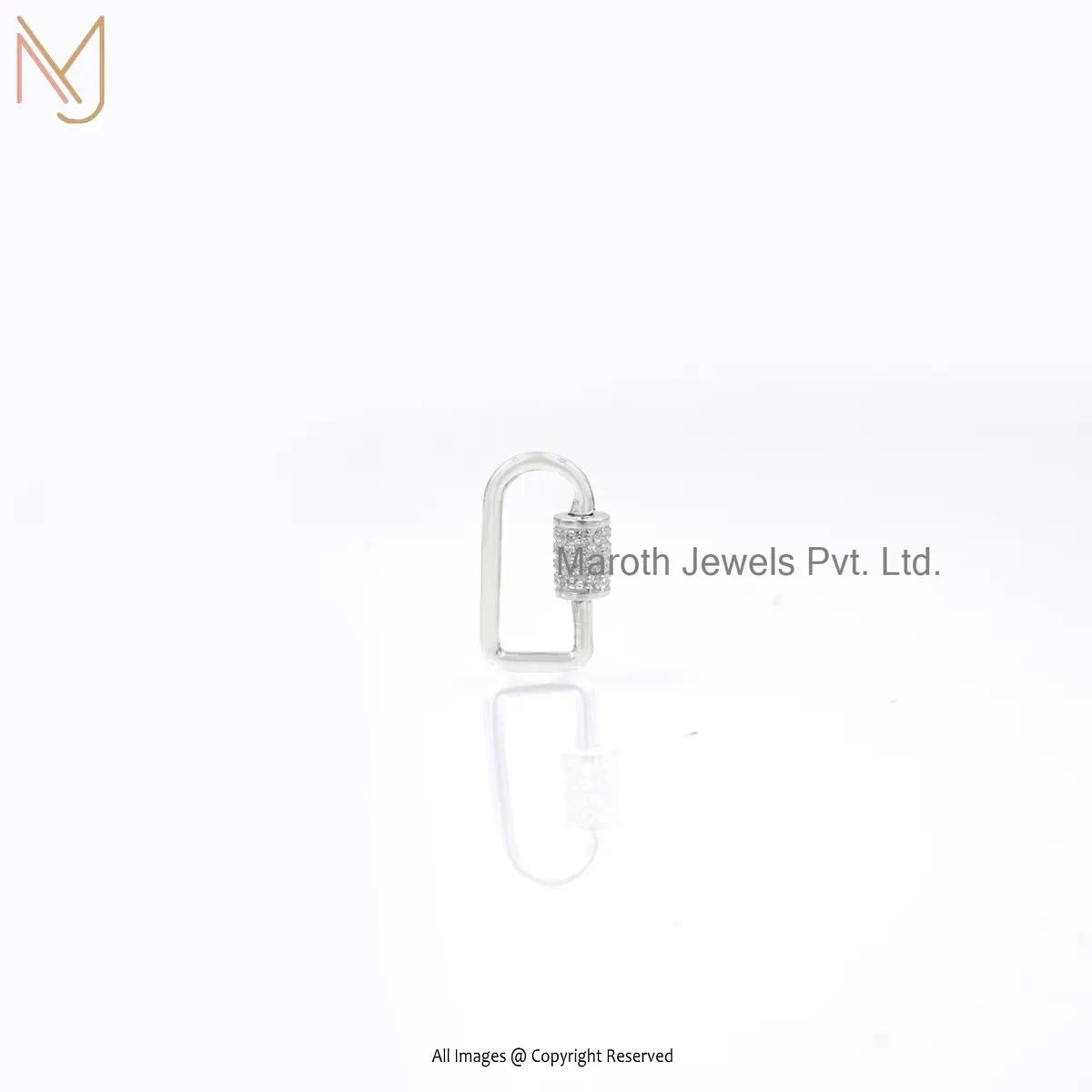 14K White Gold Cubic Zircon Pave Diamond Carabiner Lock Manufacturer