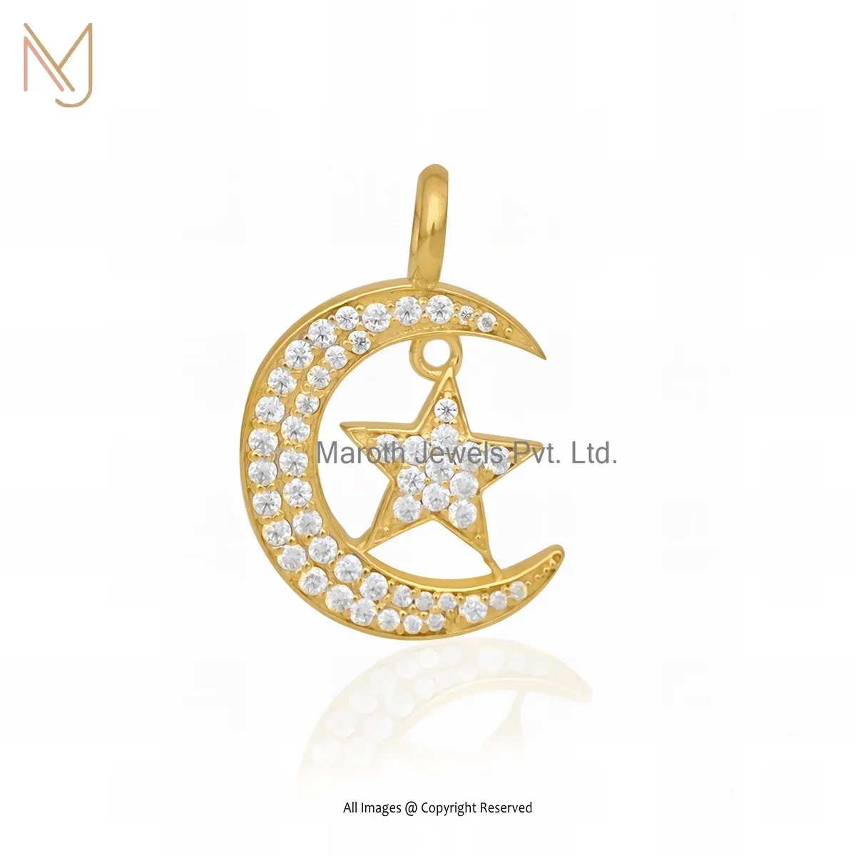 Wholesale 925 Silver Yellow Gold Plated Diamond & Moissanite Moon Star Pendant