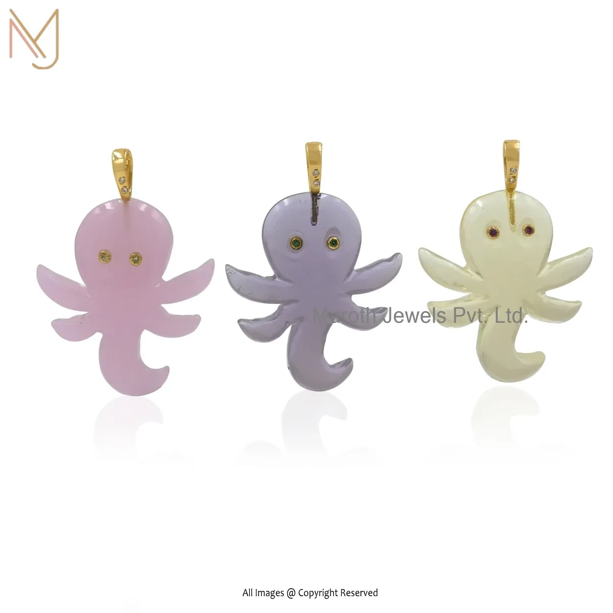 925 Silver Yellow Gold Plated Cubic Zircon & Citrine Octopus Pendant Jewelry Supplier