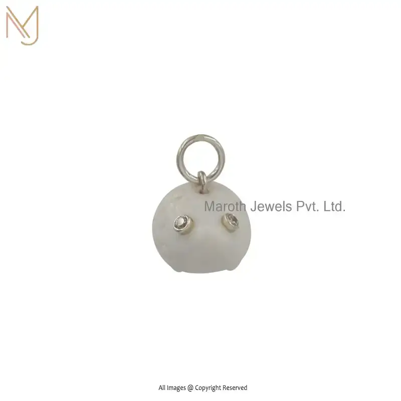 Wholesale 14K White Gold White Coral & Cubic Zircon Carved Hedgehog Pendant