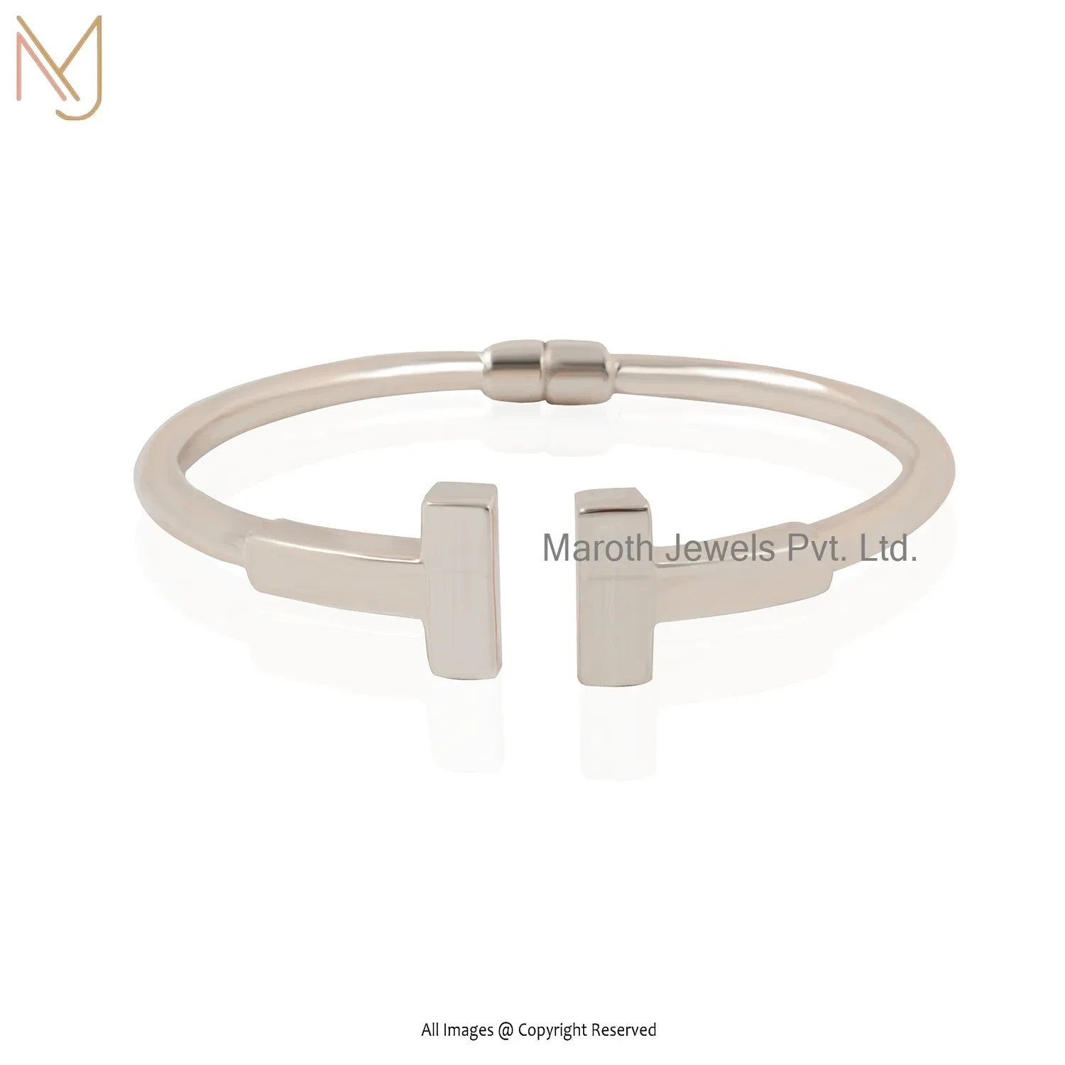 925 Silver Natural Silver Plated Cuff T Bangle Custom Jewelry