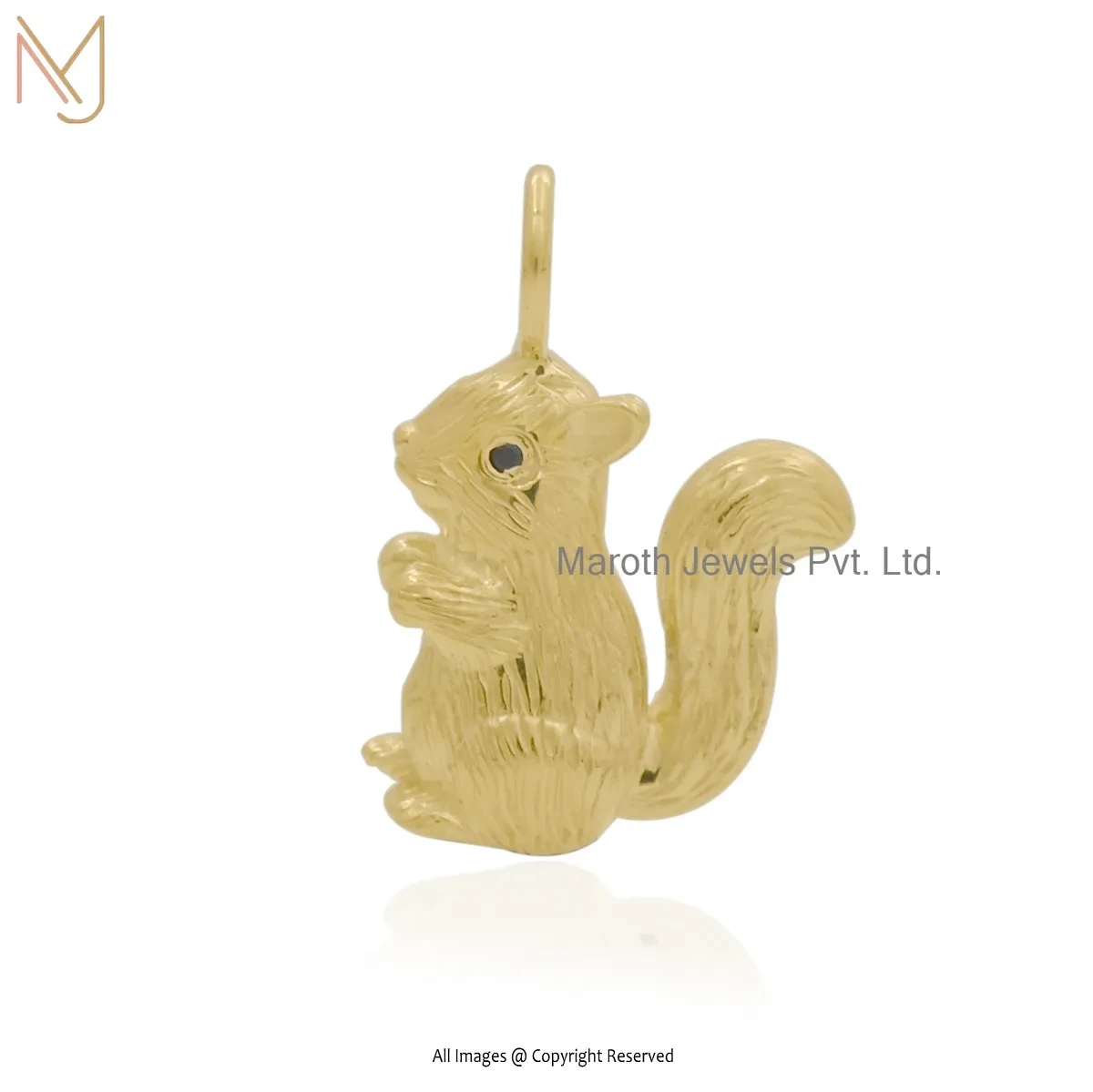 Wholesale 925 Silver Yellow Gold Plated Black Cubic Zircon Squirrel Charm Pendant