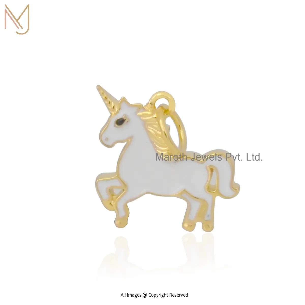 Wholesale 14K Yellow Gold Black And White Enamel Unicorn Horse Pendant