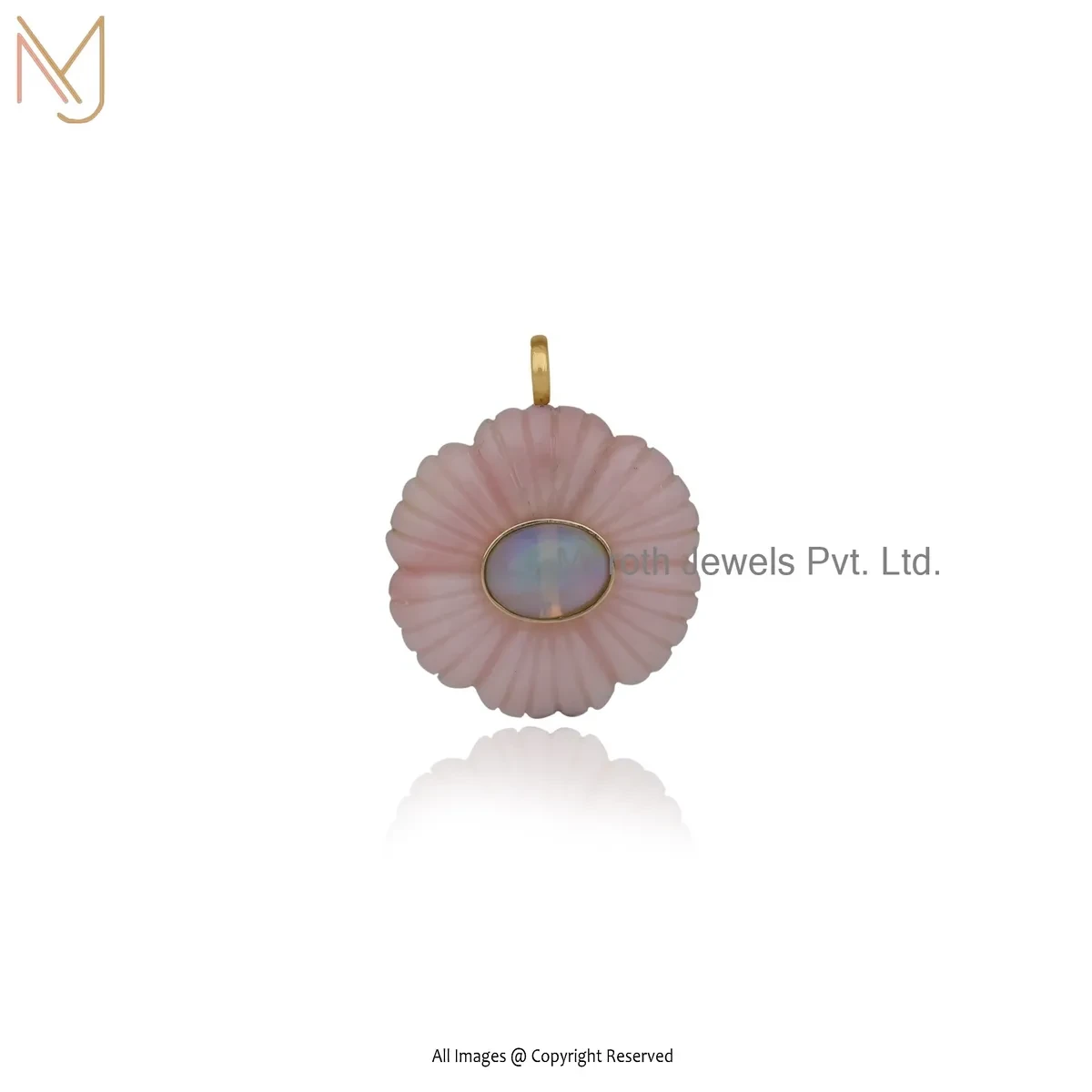 14K Yellow Gold Pink Opal & Ethiopian Opal Flower Pendant Manufacturer