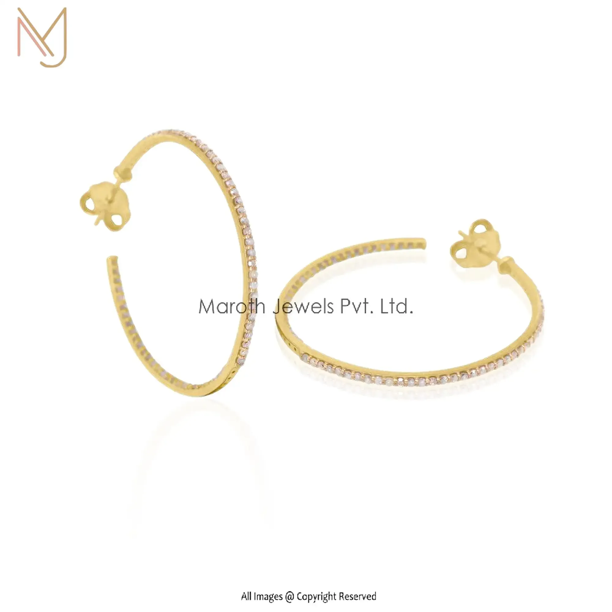 925 Silver Yellow Plated Pave Diamond Hoop Earrings Jewelry Manufacturer