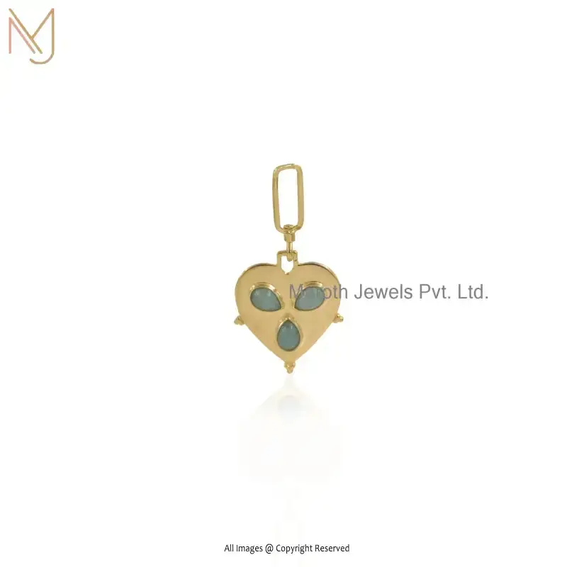 14K Yellow Gold Amazonite Gemstone Heart Pendant Jewelry Supplier