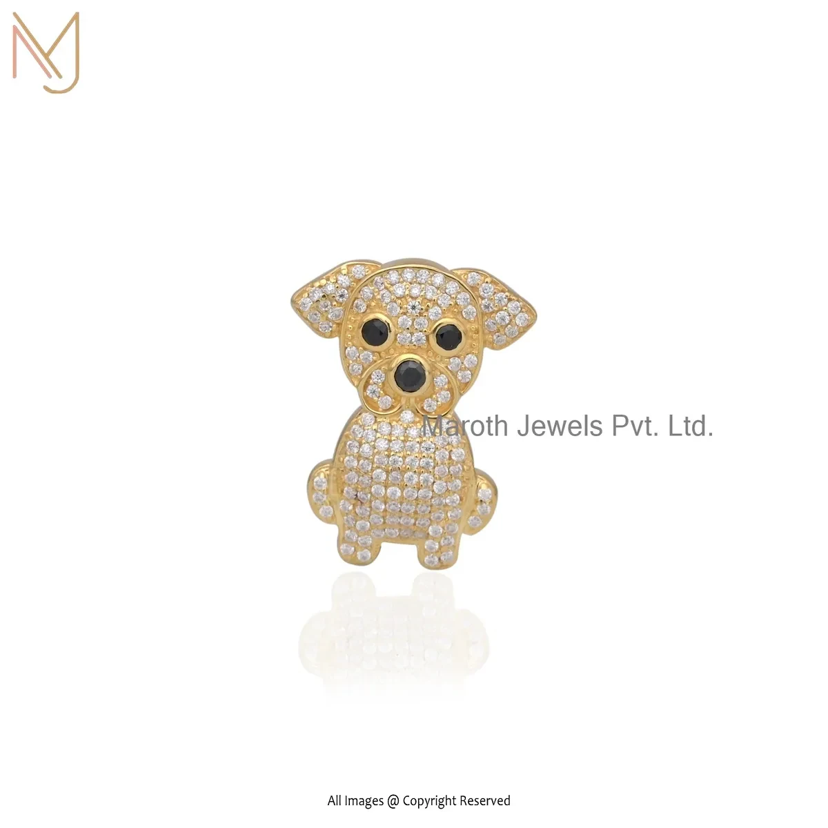 925 Silver Yellow Gold Diamond & Moissanite Black Spinel Puppy Pendant USA