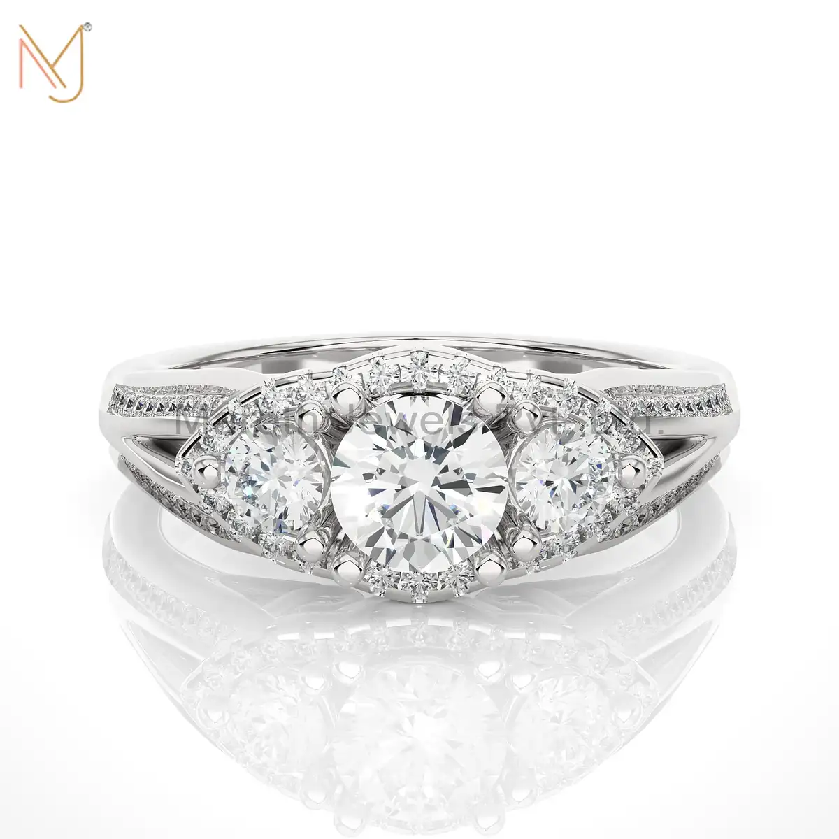 Wholesale 14K Yellow Gold Moissanite Diamond Round Ring