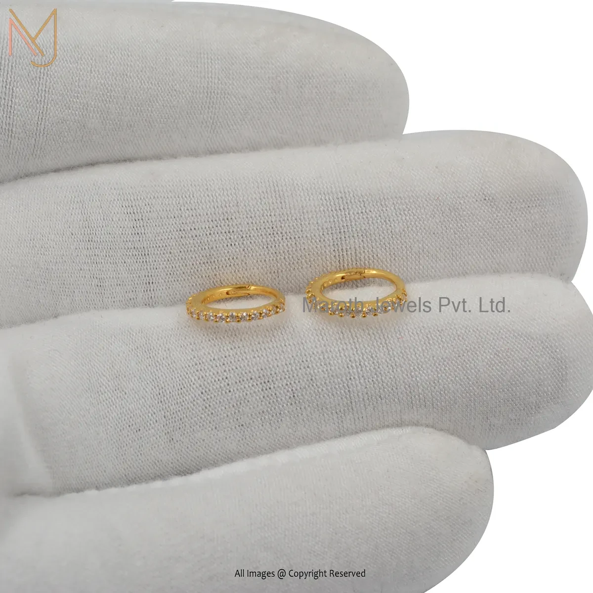 14K Yellow Gold Diamond Cubic Zircon Huggie Earring Jewelry Supplier