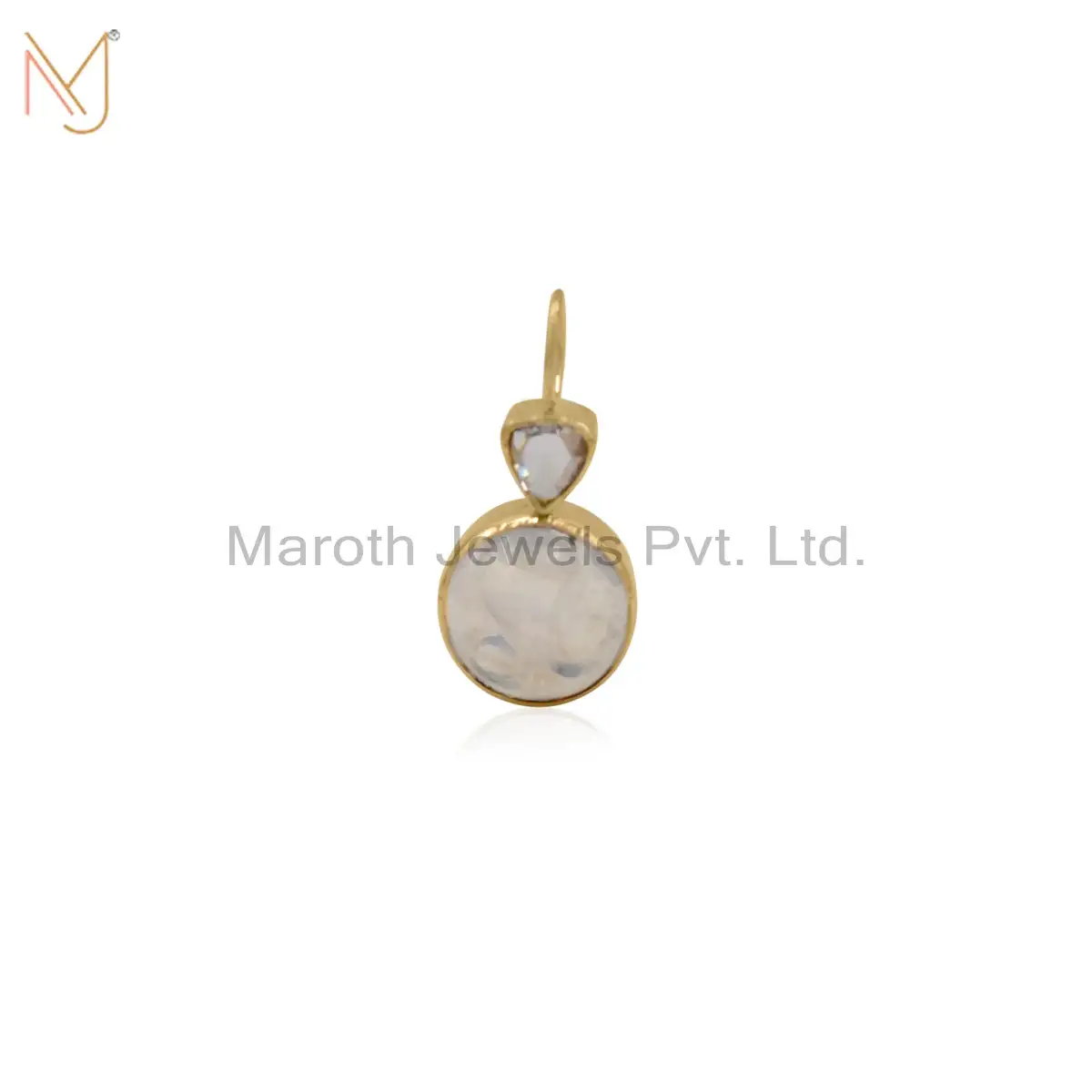 925 Silver Yellow Gold Rose Cut Diamond With Rainbow Moonstone Bezel Pendant USA